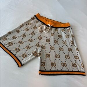 GUCCI Men’s GG Logo Knitted Cotton Gold & Cream Shorts | Size L | Mint Condition